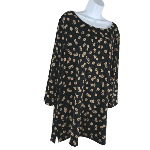 Talbots Knit Jersey Tunic Top 2X Floral Black Tan 3/4 Sleeve Stretch NWT TP-2818 - Picture 3 of 13